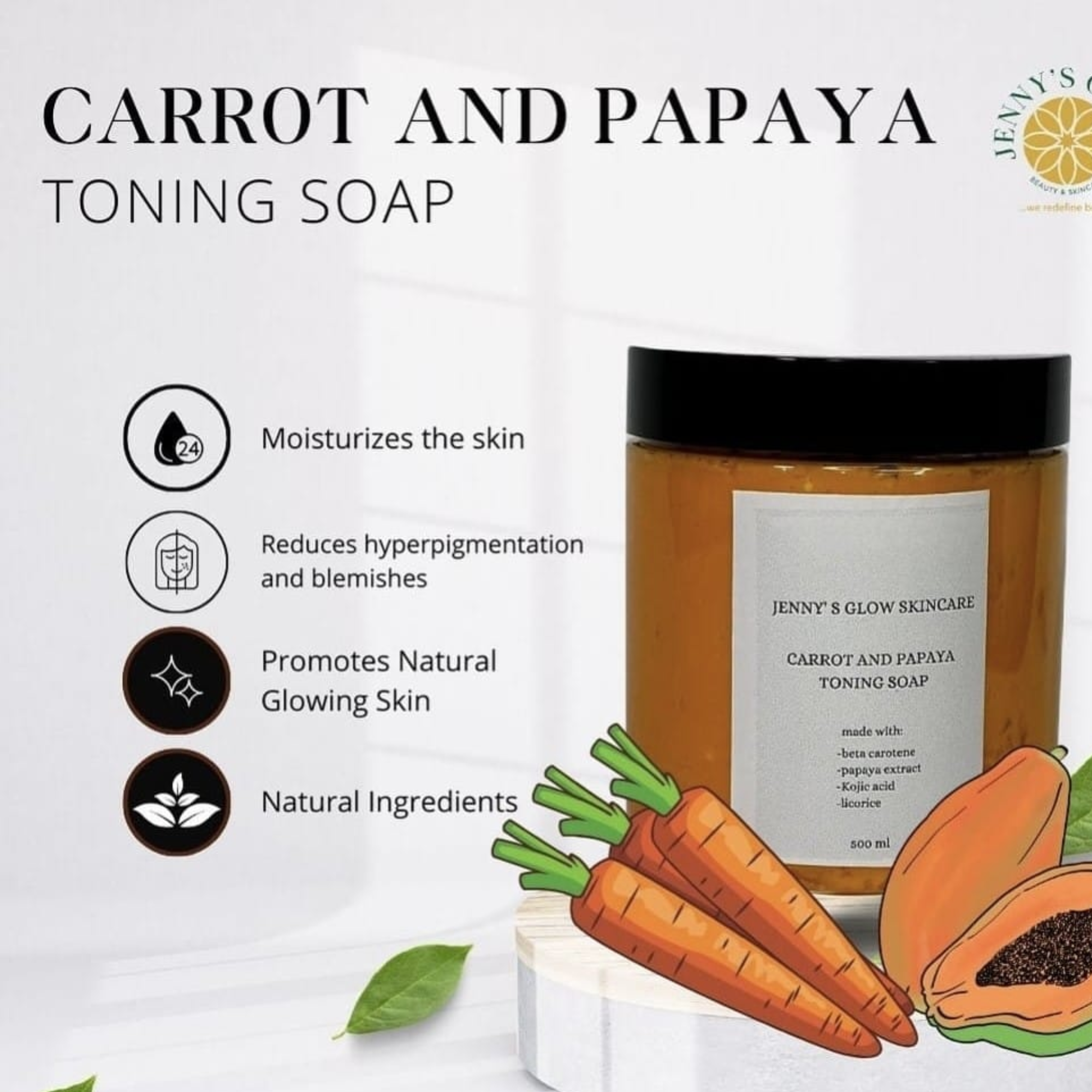 JennysGlow - Carrot and Papaya Toning Soap (500ml)