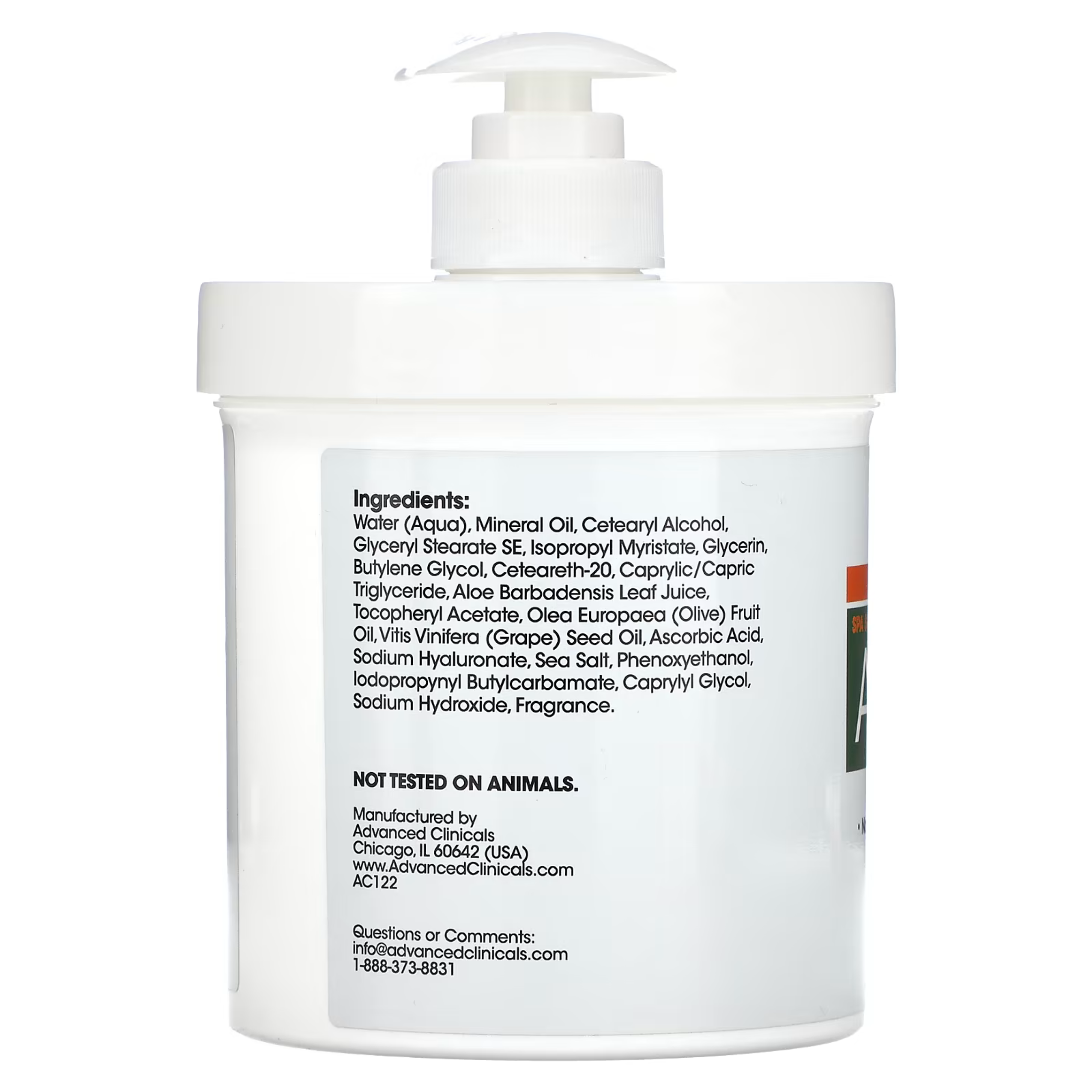 Advanced Clinicals - Aloe Vera, Soothe + Recover Cream, 16 oz (454 g)