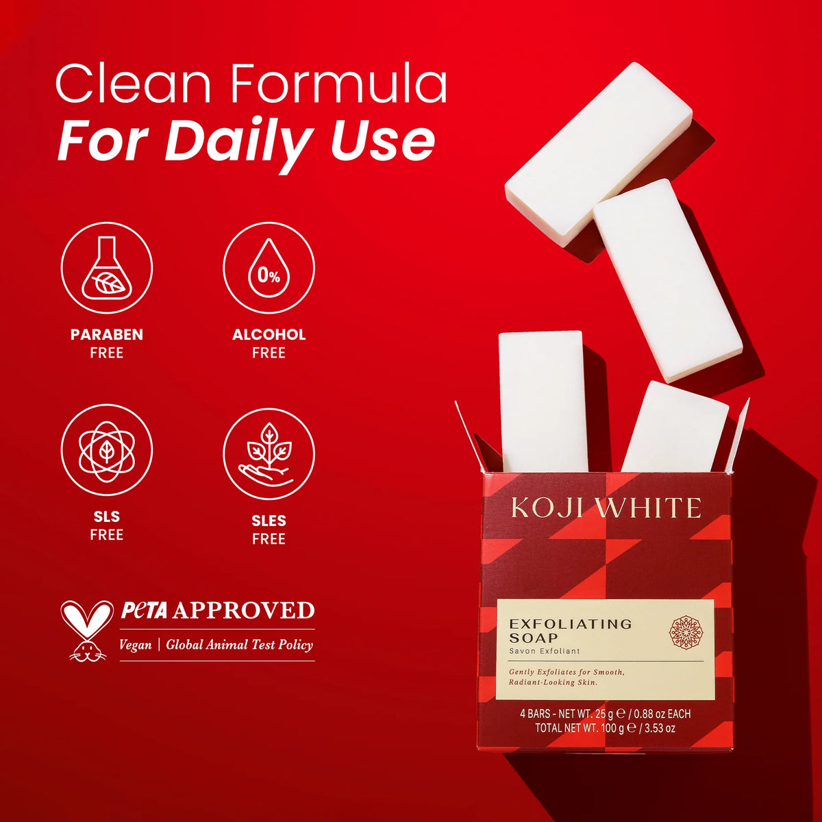 Koji White - AHA Exfoliating Soap Bar - 4 Bars (100g/3.53 oz)