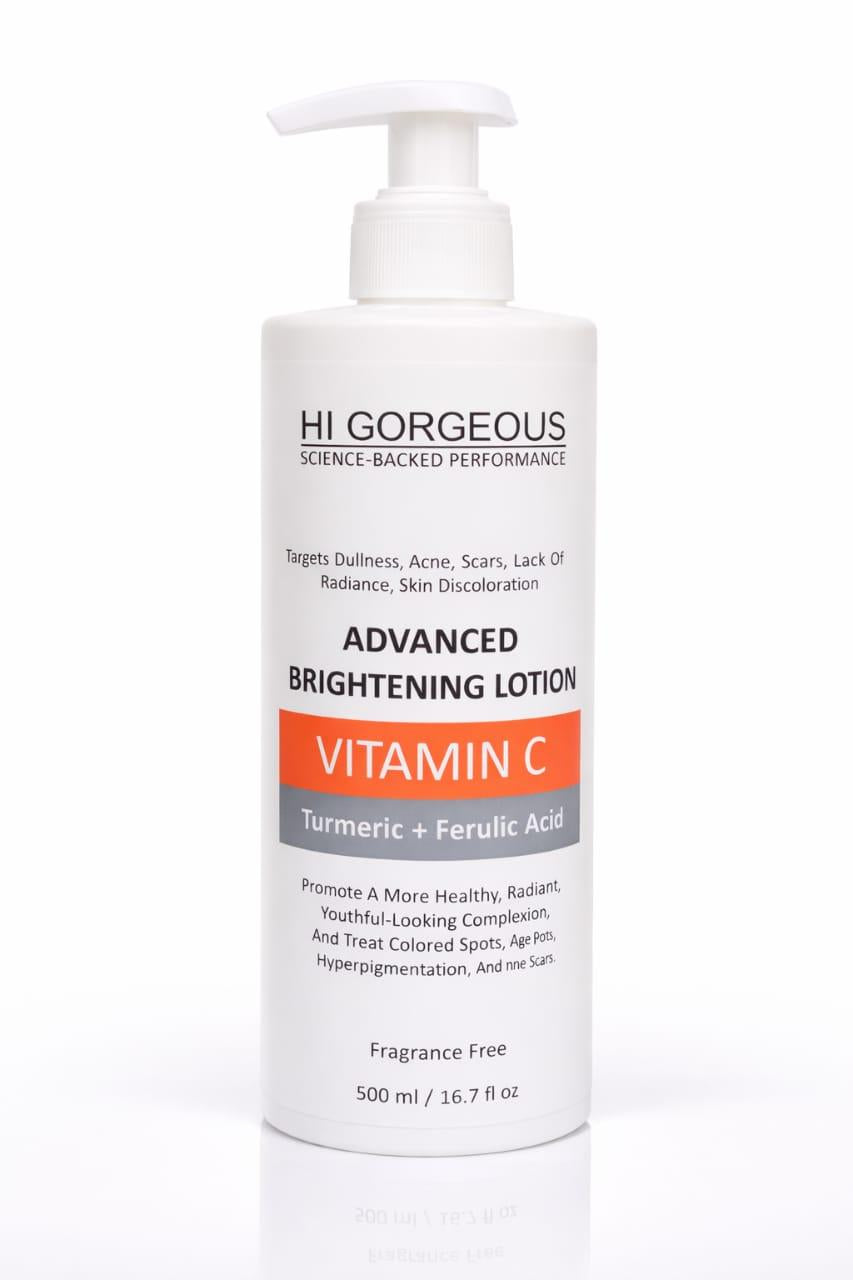 Hi Gorgeous - Advanced Brightening Lotion Vitamin C, Turmeric + Salicylic Acid (500ml/ 16.7 fl. oz)
