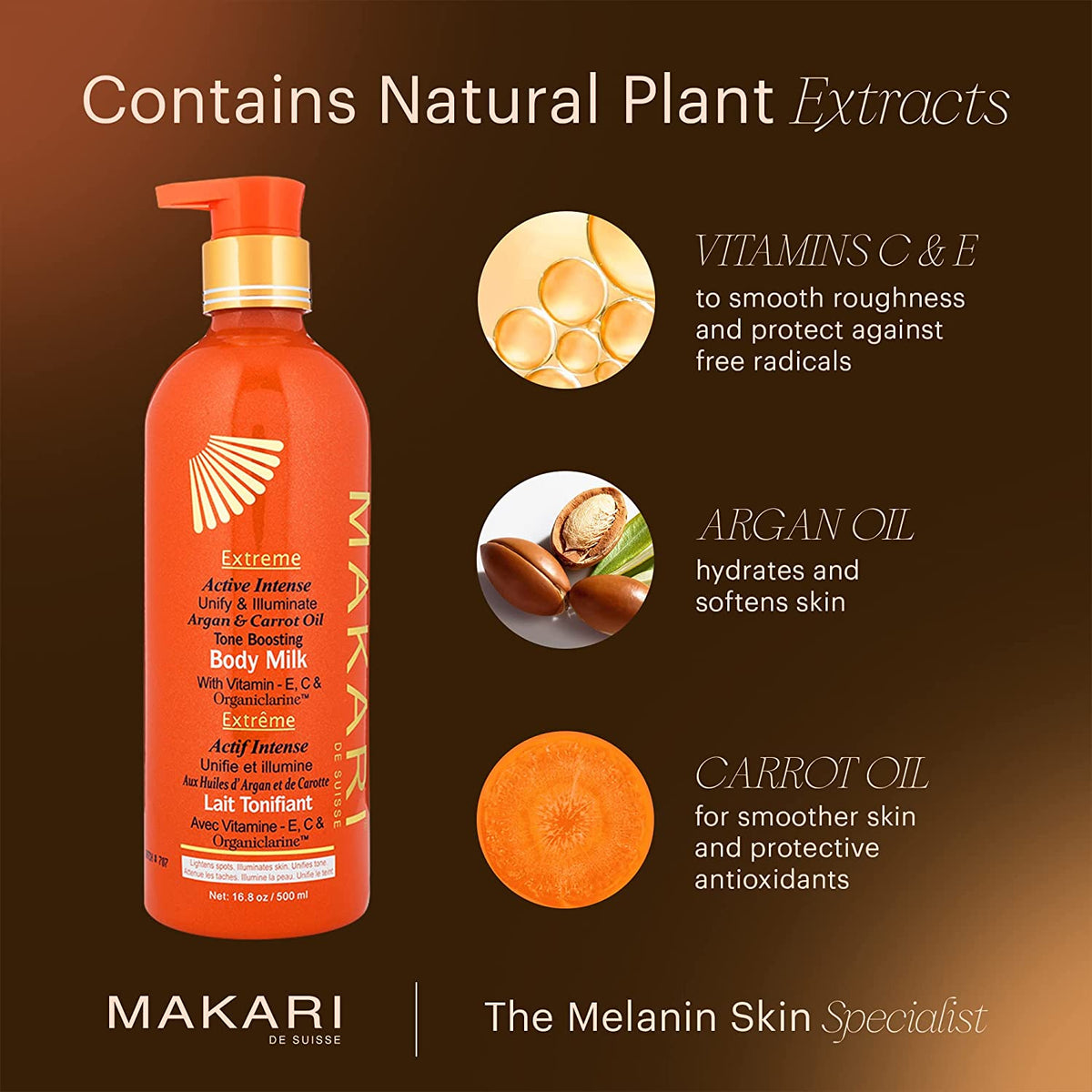 Makari - Argan &amp; Carrot Oil Tone Boosting Body Milk (500ml/ 16.8 fl.oz)