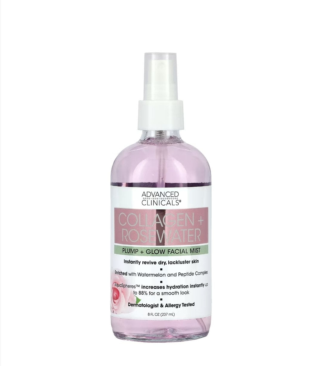 Advanced Clinicals - Collagen + Rosewater, Plump + Glow Facial Mist, 8 fl oz (237 ml)
