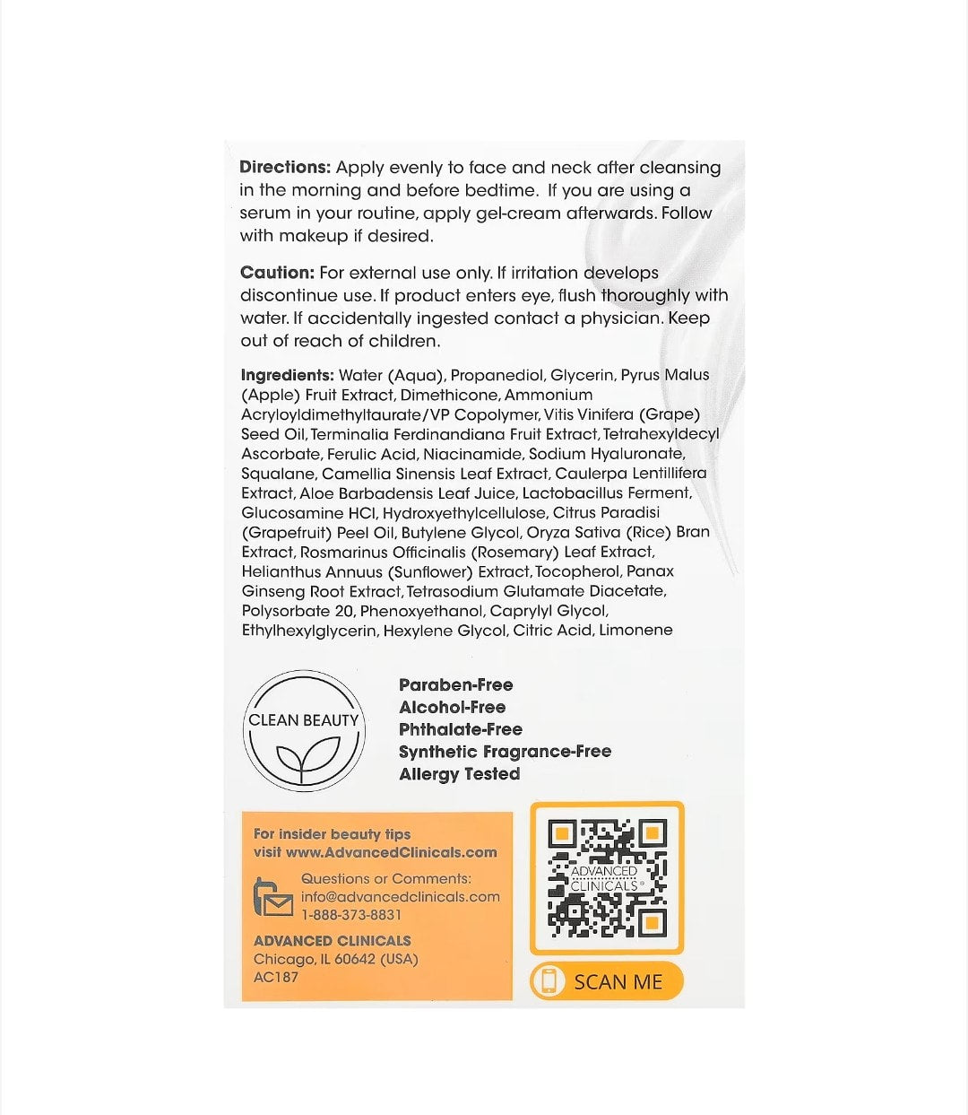 Advanced Clinicals - Vitamin C, Brightening Gel-Cream, 2 fl oz (59 ml)
