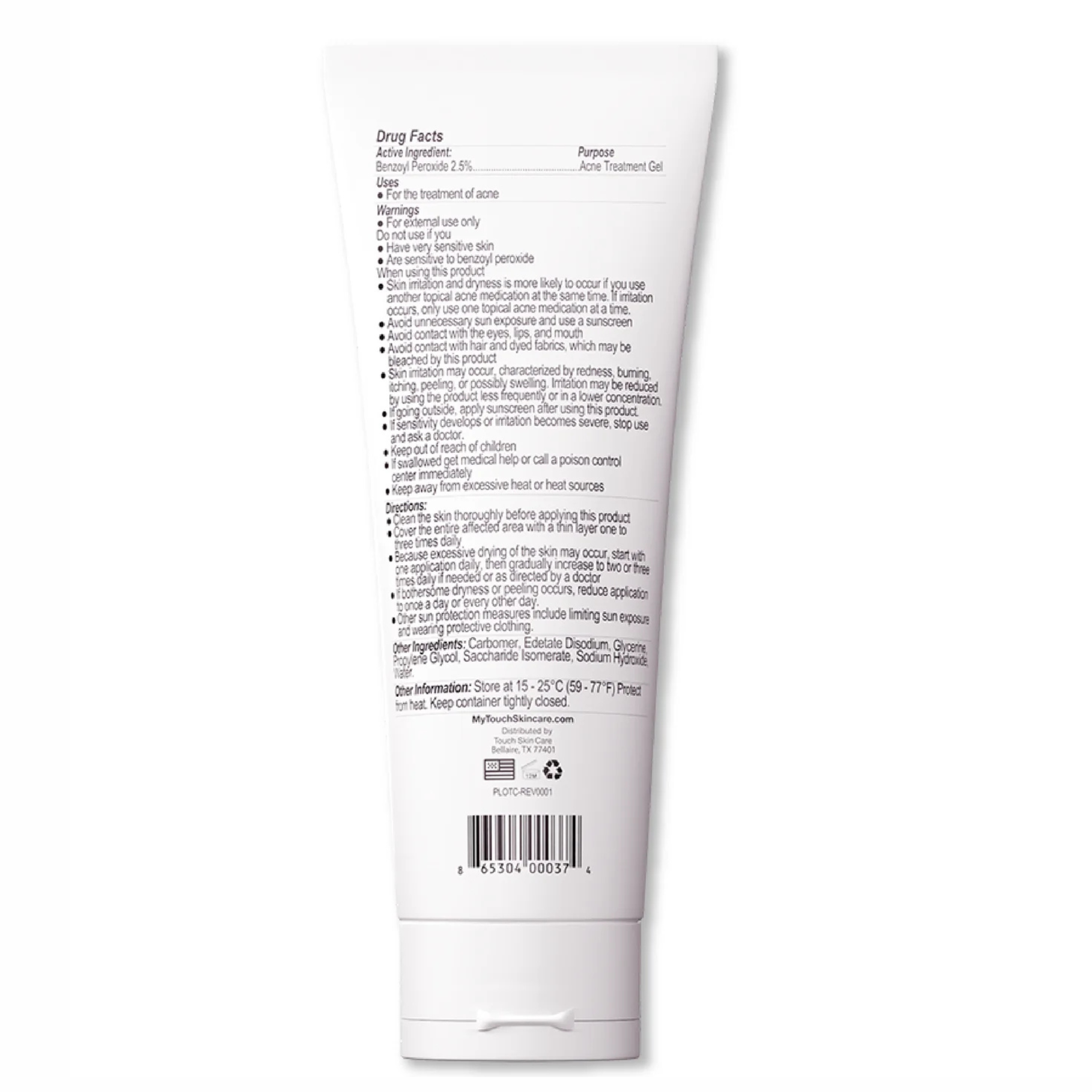 Touch - Acne Treatment Gel - Benzoyl Peroxide 2.5% (8oz)