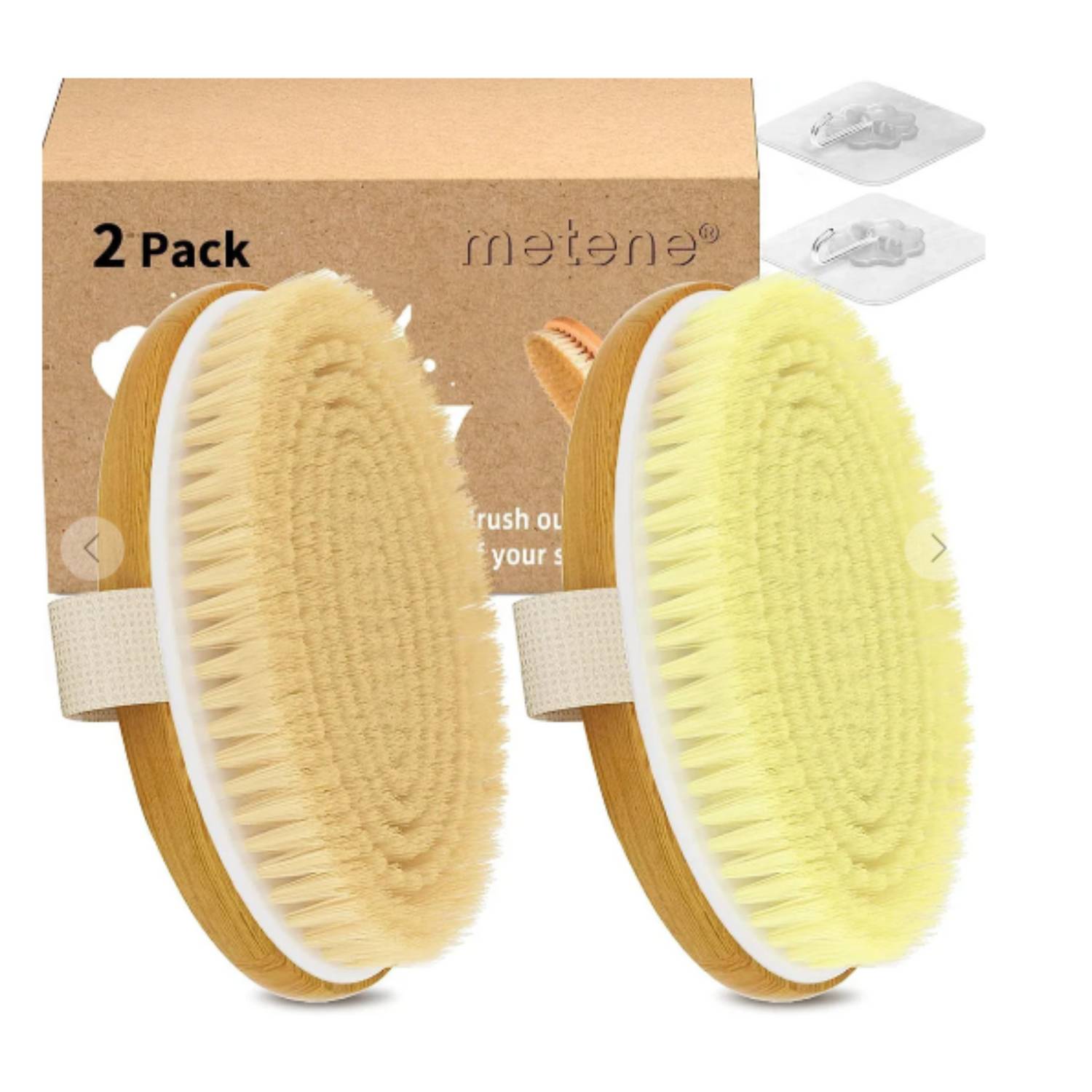 Metene - 2 Pack Dry Body Brushes, Exfoliating Natural Bristles