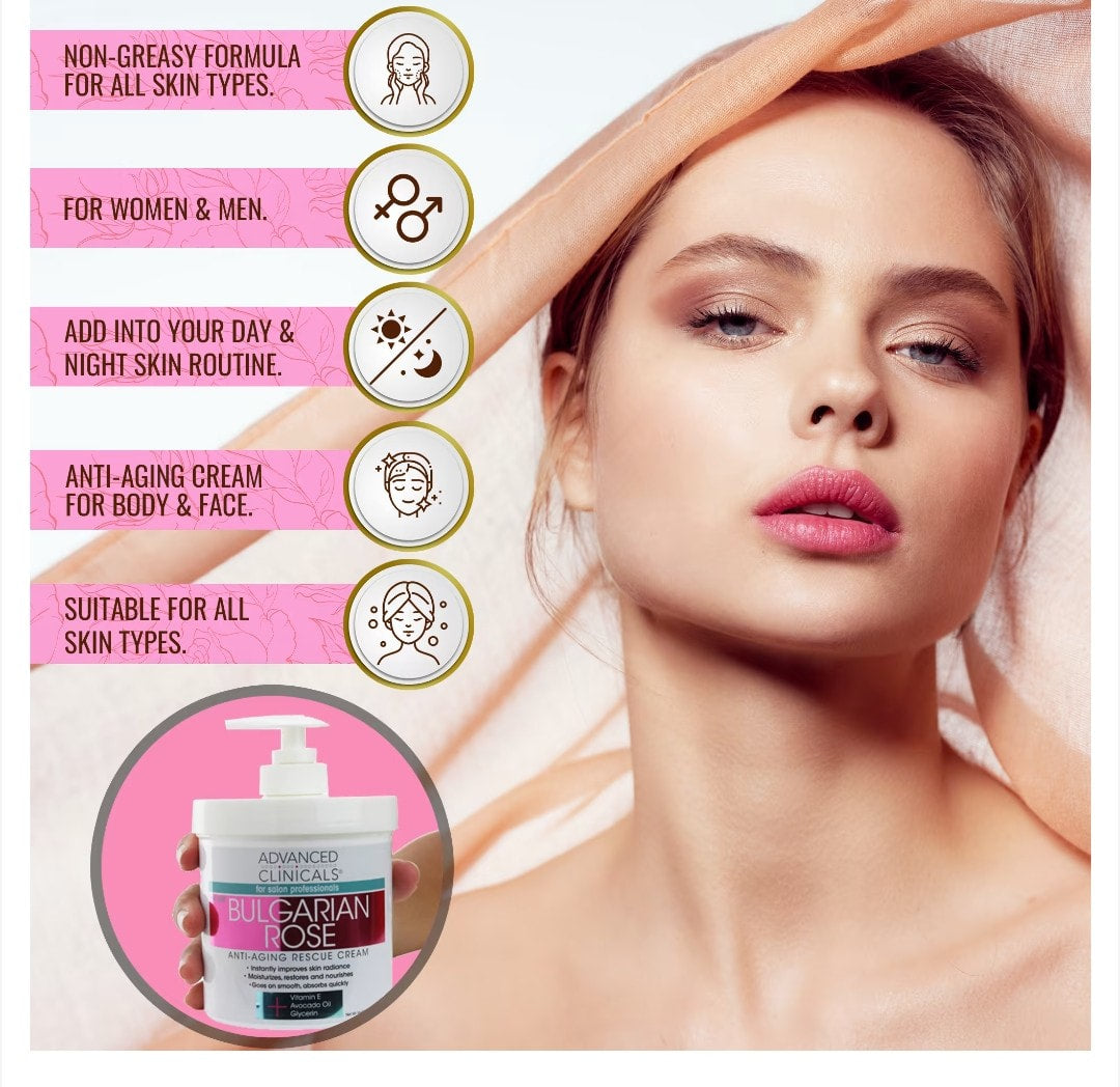 Advanced Clinicals - Anti-Aging Rescue Cream, Bulgarian Rose, 16 oz (454 g)