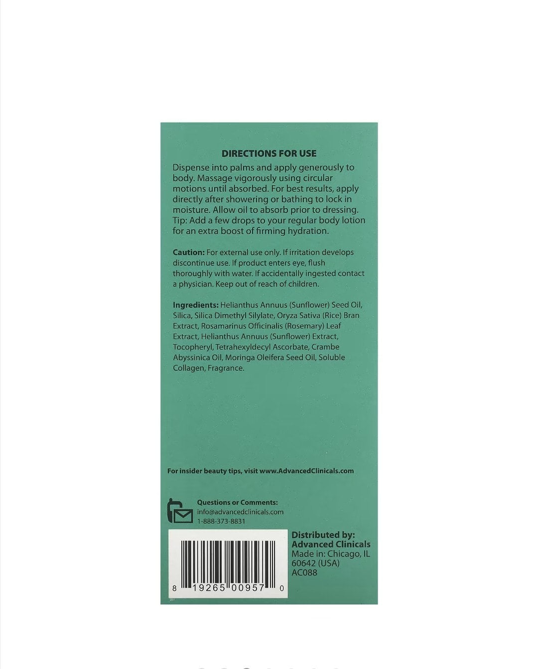 Advanced Clinicals - Collagen Lifting Body Oil, 3.8 fl oz (112 ml)