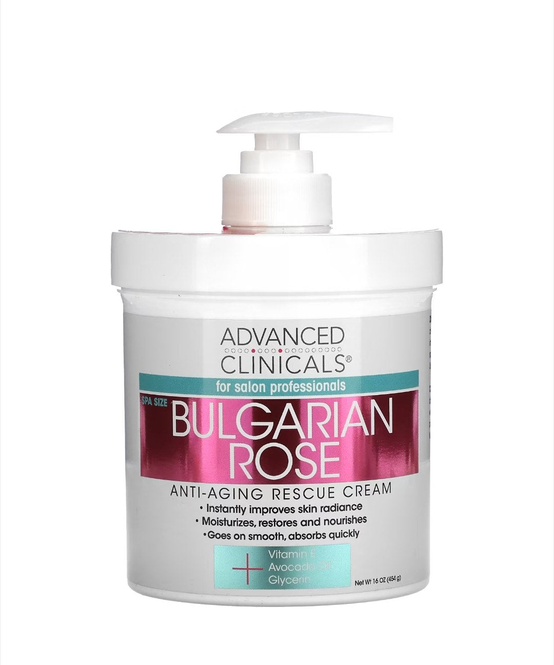 Advanced Clinicals - Anti-Aging Rescue Cream, Bulgarian Rose, 16 oz (454 g)