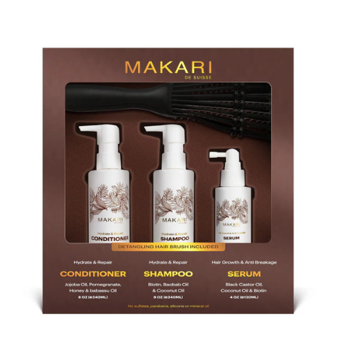 Makari - Hair Set Including Shampoo + Conditioner + Serum + Hair Brush