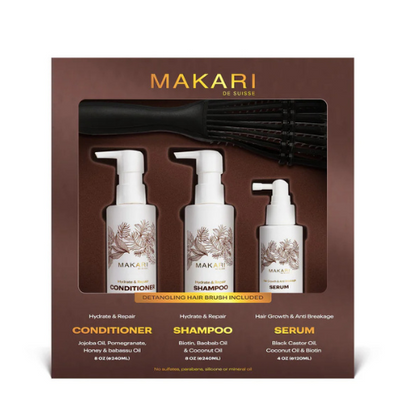 Makari - Hair Set Including Shampoo + Conditioner + Serum + Hair Brush