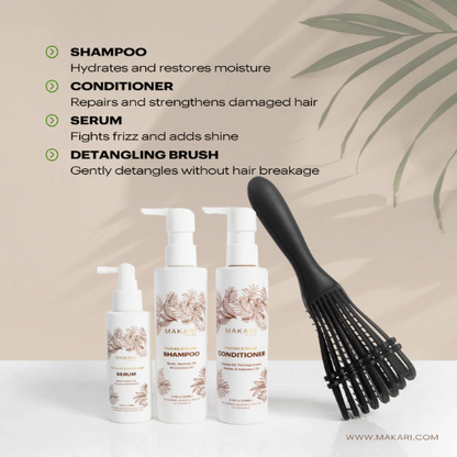 Makari - Hair Set Including Shampoo + Conditioner + Serum + Hair Brush