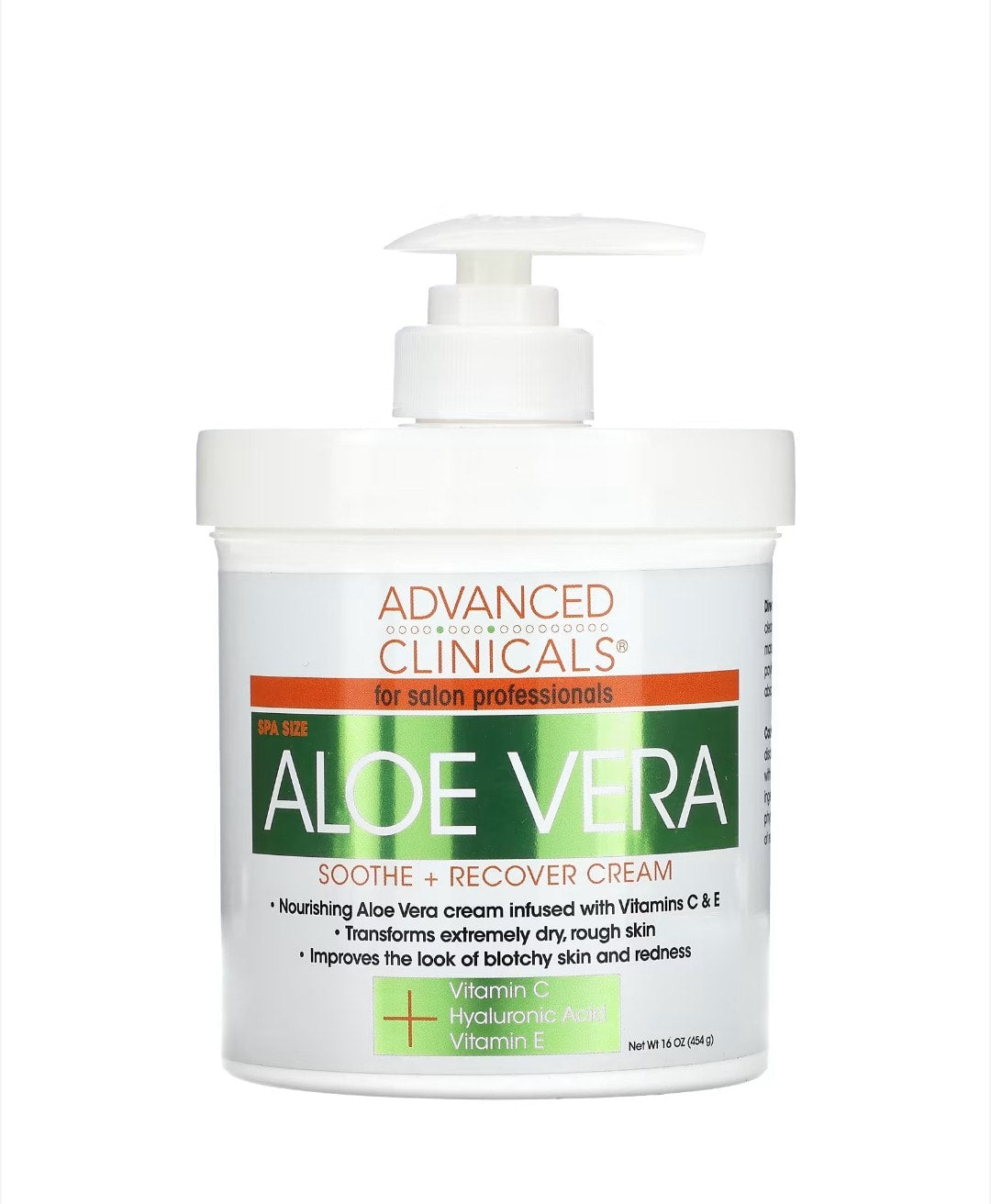 Advanced Clinicals - Aloe Vera, Soothe + Recover Cream, 16 oz (454 g)
